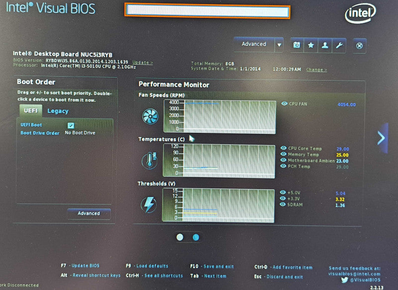 Intel NUC5i3RYH Mini PC | i3-5010U @2.10GHz, 8GB Ram, No HDD/OS