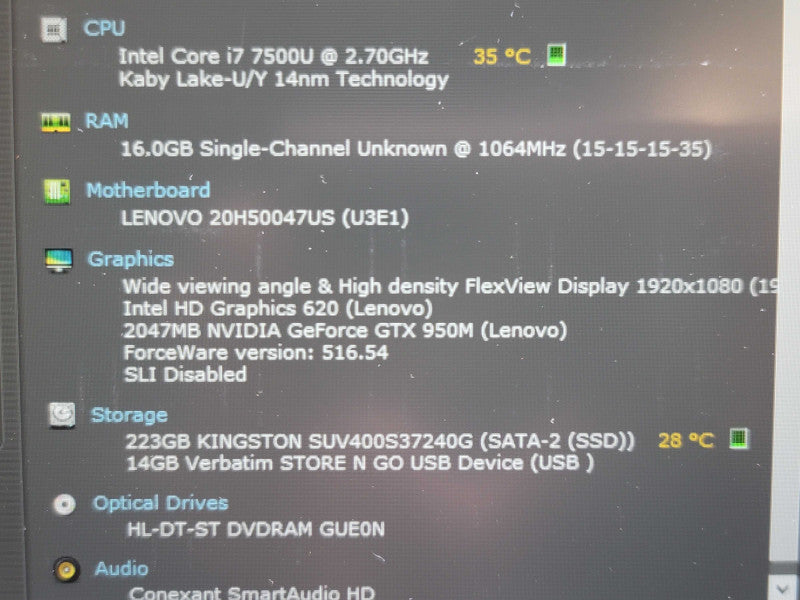Lenovo ThinkPad E570 i7 7500U 16GB DDR4 GTX 950M 256GB SSD  β BudLap