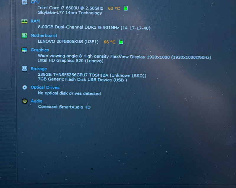 Lenovo ThinkPad X1 Carbon Intel Core i7-6600U@2.6GHz 8GB RAM 256GB SSD Q Lap200