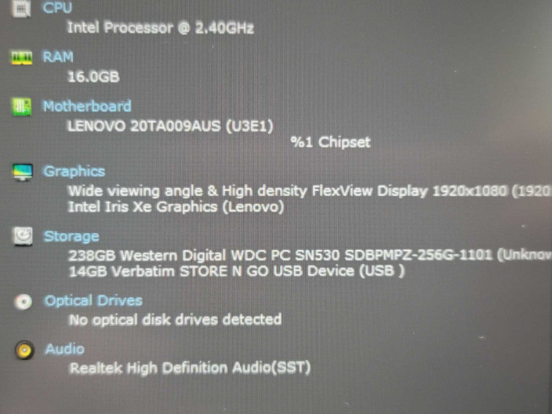 Lenovo ThinkPad E14 Gen 2 i5-1145G7 16GB RAM 256GB SSD NO BATTERY  β Lap200