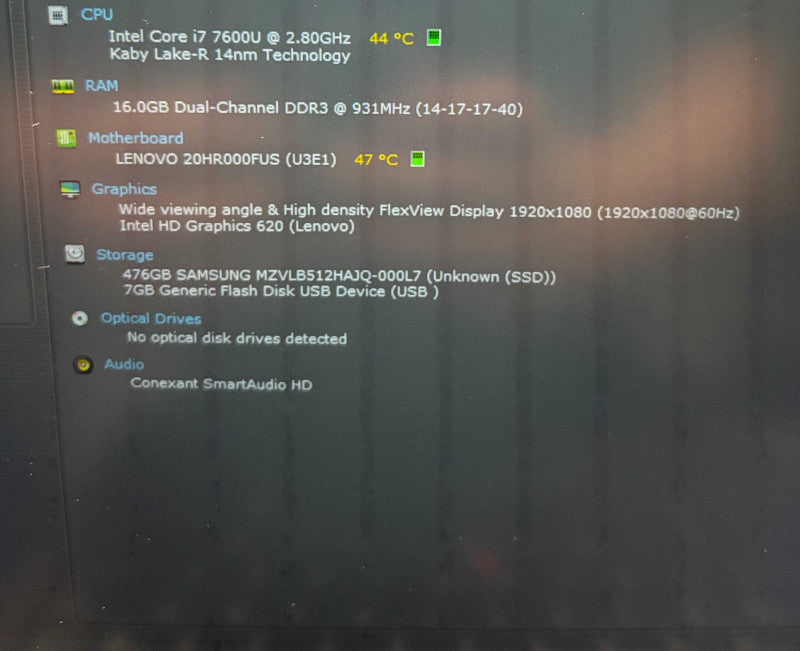 Lenovo ThinkPad X1 Carbon i7-7600U@2.8GHz 16Gb RAM 256GB SSD Q Lap200