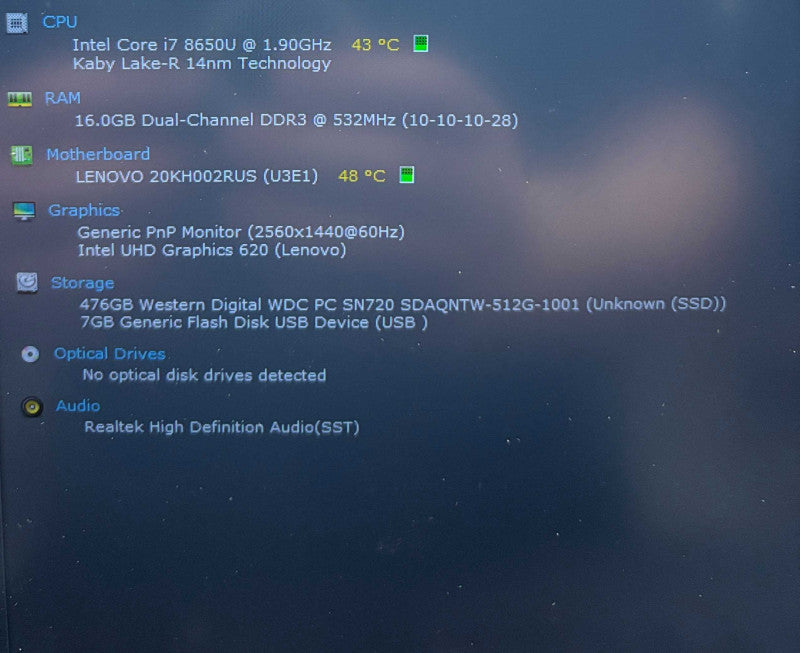 Lenovo ThinkPad X1 Carbon i7-8650U@1.9GHz 16GB RAM 256GB SSD  Lap200