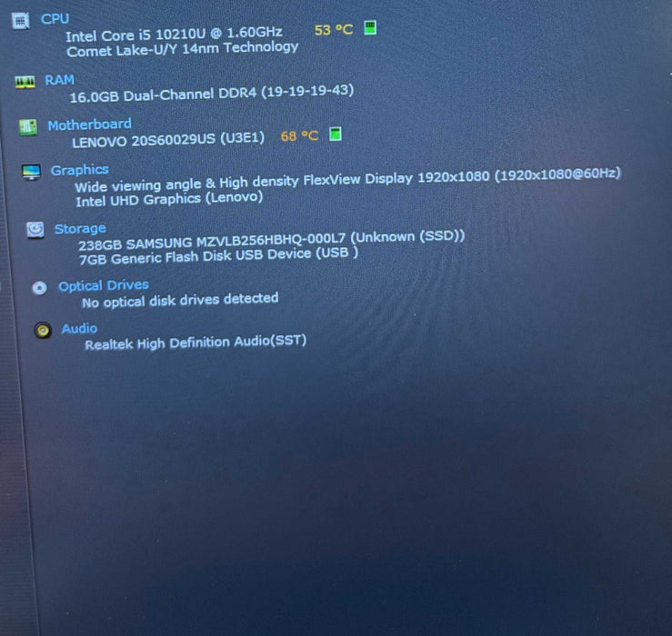 Lenovo ThinkPad T15 Core i5-10210U@1.6GHz 16GB DDR4 RAM 256GB SSD  Lap200