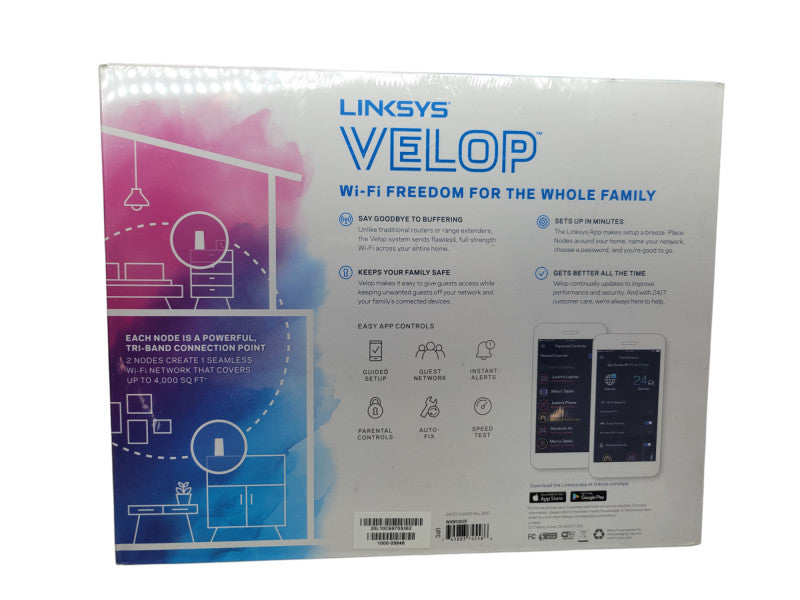 NEW Linksys AC2200 VELOP Tri-Band MU-MIMO (WHW0302B) %