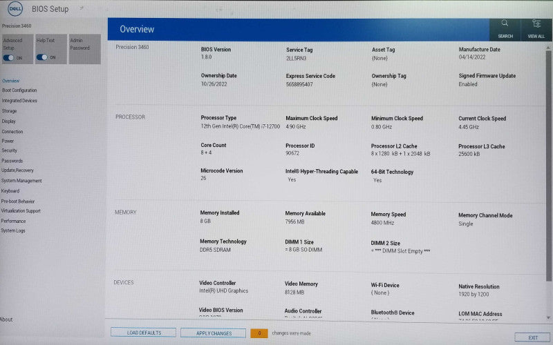 Dell Precision 3460 SFF Intel i7-12700 CPU 8GB DDR5 RAM 512GB SSD NO OS