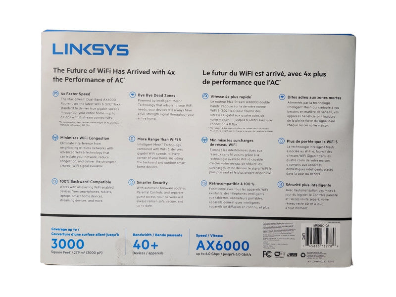*NEW OPEN BOX* LINKSYS MR9600 Max-Stream AX6000 Dual-Band WiFi 6 Router