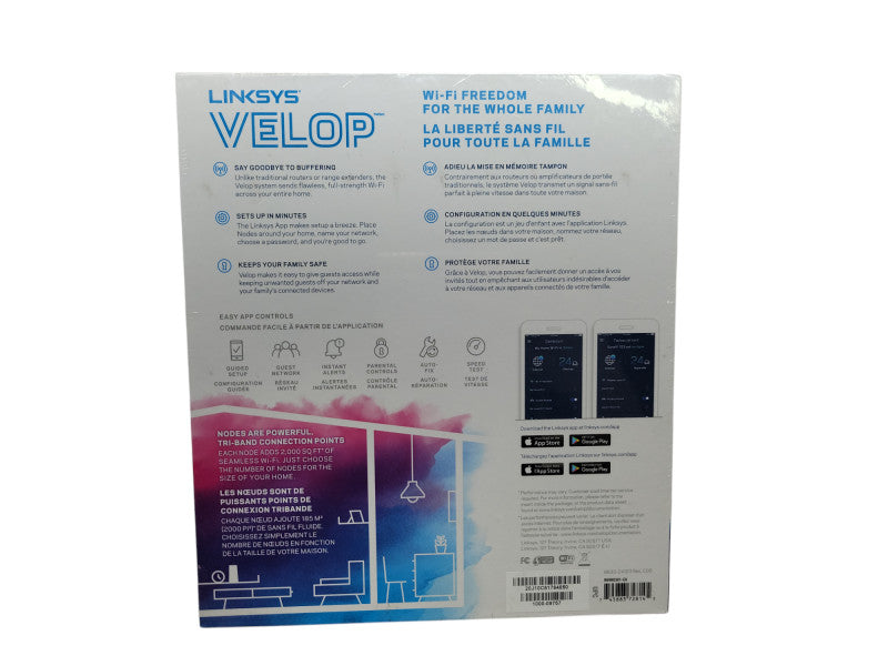 NEW Linksys AC2200 VELOP MU-MIMO Tri-Band Series (WHW0301-CA) %