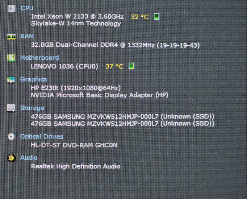 Lenovo ThinkStation P520c, Xeon W-2133, 32GB RAM, 2x 512GB NVMe, K4000