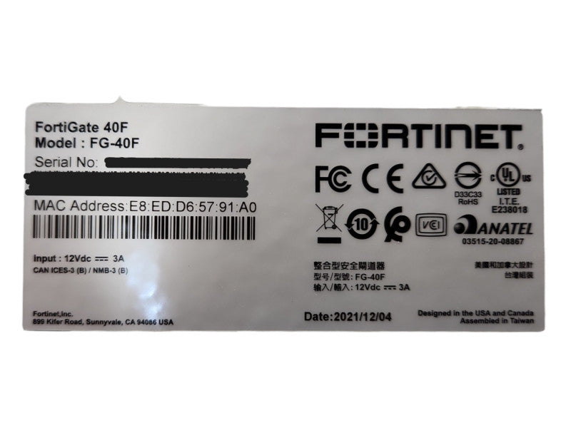 Fortinet FortiGate FG-40F Firewall w/ original box & Power Adapter
