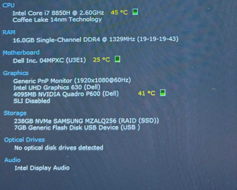 Dell Precision 3530 i7-8850H@2.6Gh QUADRO P600 4GB GPU 16GB RAM 256SSD READ Q Lap200
