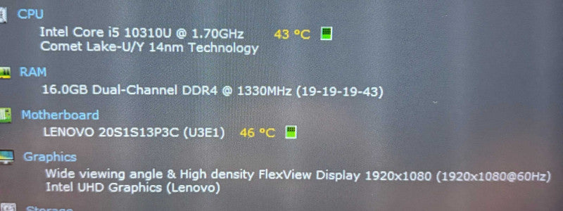 Lenovo ThinkPad T14 Gen 1 i5-10310U@1.7GHz 16GB RAM 256GB SSD Q Lap200