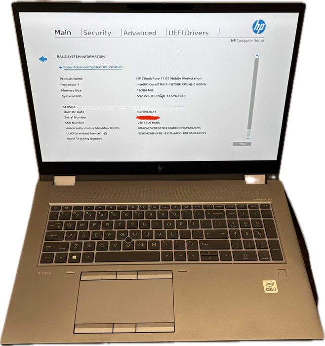 HP ZBook Fury 17 G7 i7-10750H QUADRO T1000 No Battery For Parts/Repair READ  Lap200