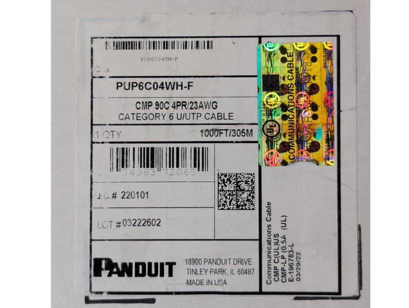 Cat6 Category 6 Plenum Ethernet Cable 1000 ft  -