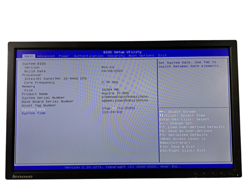 Acer Aspire TC-885 Tower | i5-9400 @2.90GHz, 16GB DDR4, No HDD