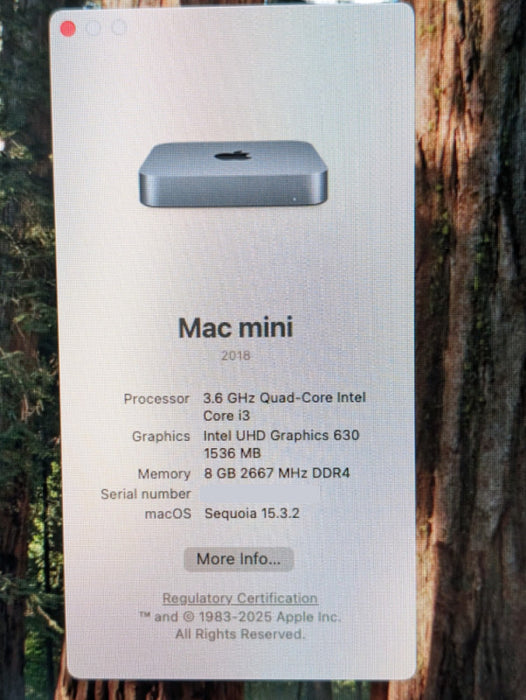 Mac mini Late 2018 Intel Core i3-8100B 8GB RAM & 128GB Storage  -