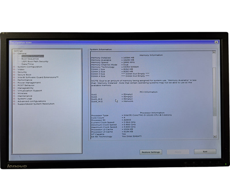 Dell OptiPlex 5080 SFF | i3-10100 @3.60GHz, 16GB DDR4, Wi-Fi, No HDD/OS