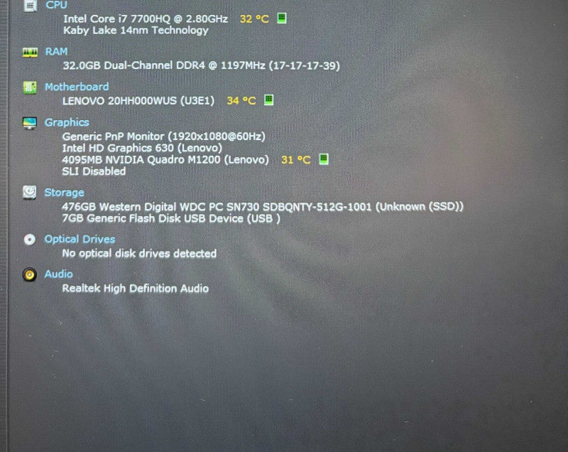 Lenovo ThinkPad P51 i7-7700HQ QUADRO M1200 4GB GPU 32GB RAM 256GB SSD READ!  Lap200