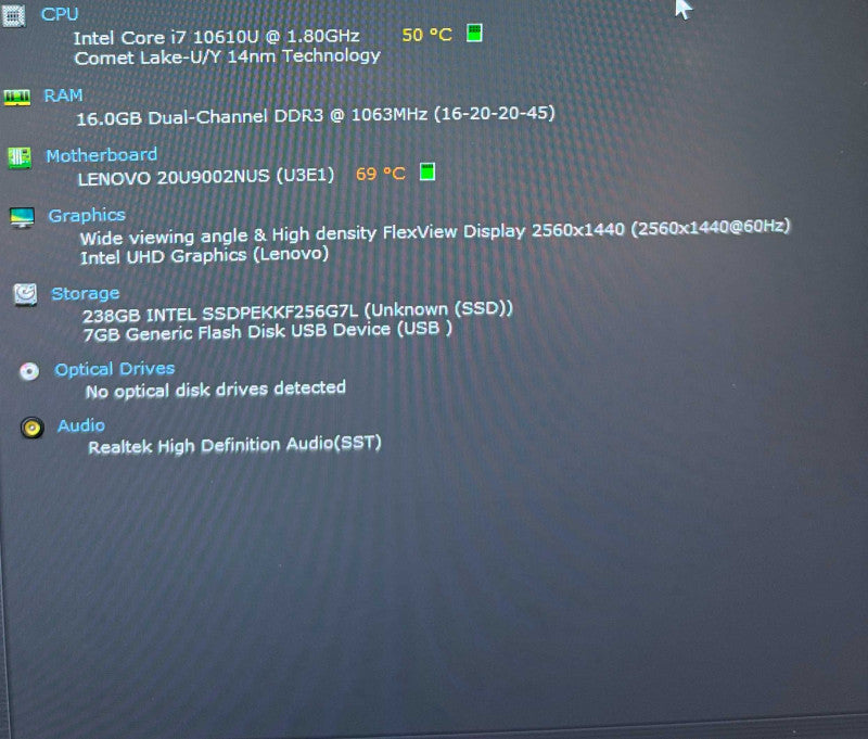 Lenovo ThinkPad X1 Carbon Gen 8 i7-10610U@2.3GHz 16GB RAM 256GB SSD  Lap200