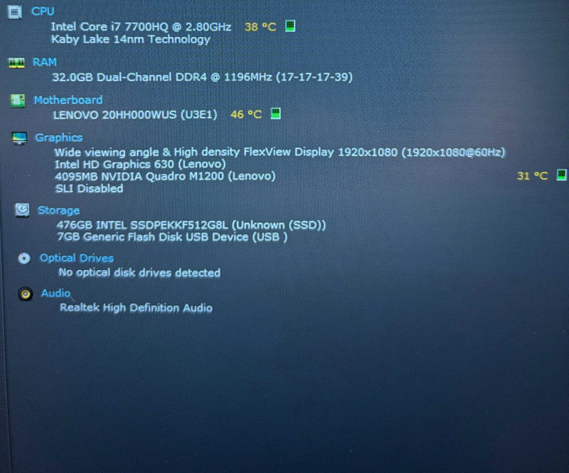 Lenovo ThinkPad P51 i7-7700HQ QUADRO M1200 4GB GPU 32GB RAM 512GB SSD  Lap200