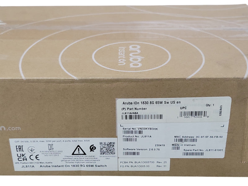 Aruba Instant On 1830 8G 65W Managed 8-Port Gigabit PoE Switch - JL811A _