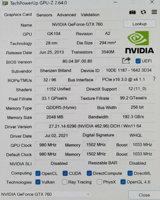 NVIDIA GeForce GTX 760 2GB GDDR5  Graphics _