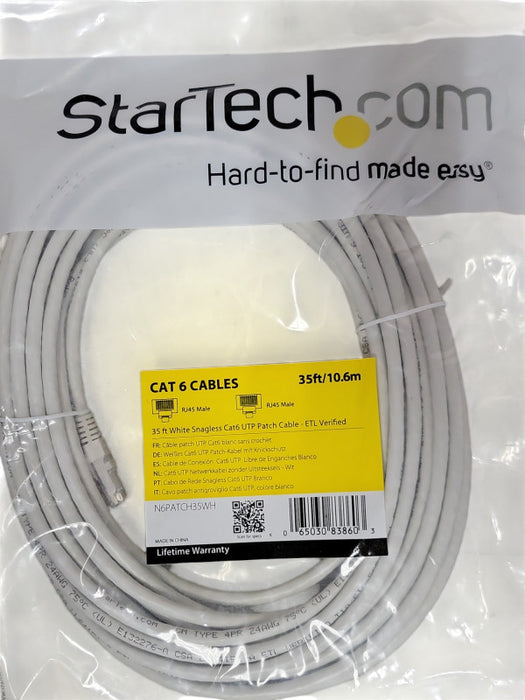 Startech Cat 6 35ft/10.6m white snagless Cat6 UTP Patch Cable N6PATCH35WH Q_