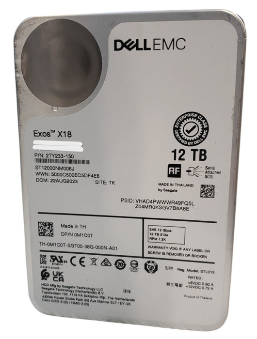 12TB SAS 3.5" Dell EMC Exos X18 7.2K 12Gb/s Enterprise HDD - ST12000NM006J Q+
