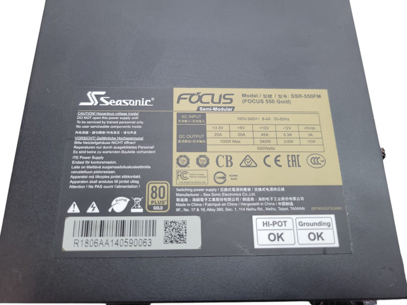 Seasonic 550W 80 PLUS GOLD Semi-Modular ATX PSU FOCUS GOLD (SSR-550FM) %