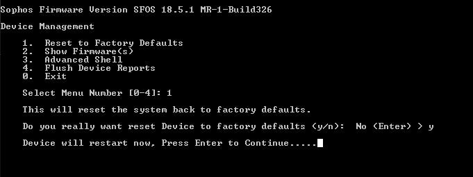 Sophos XG 125 Rev3 Network Security Firewall, Factory Reset
