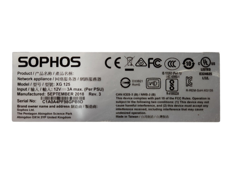 Sophos XG 125 Rev3 Network Security Firewall, Factory Reset