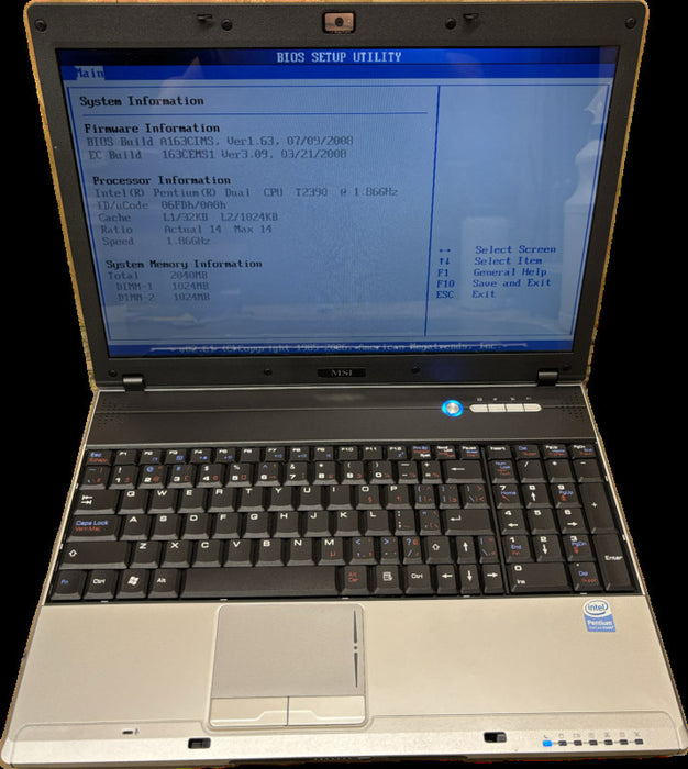 MSI MS-163C Pentium CPU T2390@1.86GHz 2GB RAM No HDD Vintage Laptop READ!