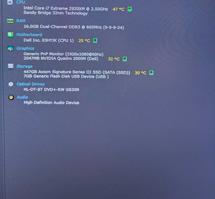Dell Precision M4600 i7-2920XM Extreme QUADRO 2000M 2GB GPU 16GB RAM 480SSD  Lap200