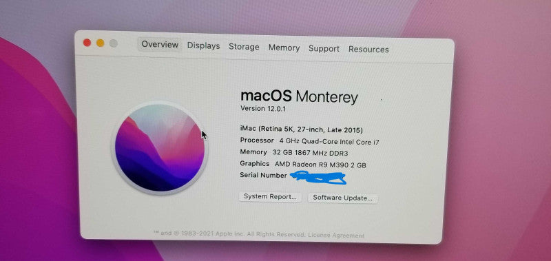 Apple iMac Retina 5K 27", Late 2015 Intel core i7 4.0GHz 32GB RAM - 500GB