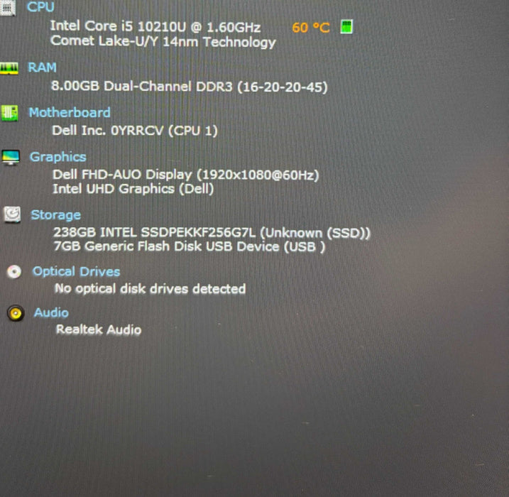 Dell XPS 13 7390 i5-10210U@1.6GHz 8GB RAM 256GB SSD  Lap200