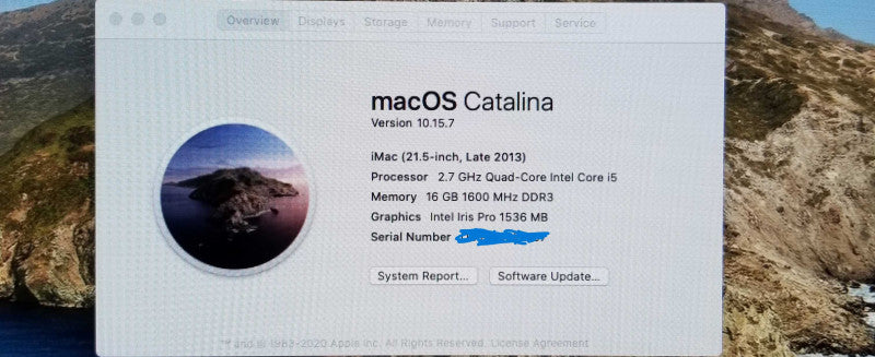 Apple iMac 21.5", Late 2013 Intel core i5 2.7GHz 16GB RAM - 250GB