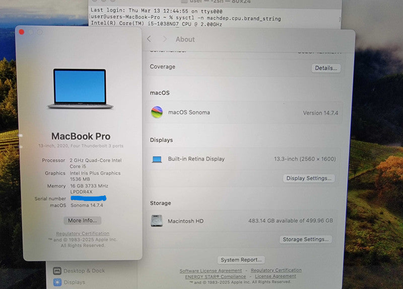 Apple MacBook Pro A2251 13" 2020 | i5-1038NG7 @2GHz 16GB RAM 512GB SSD READ
