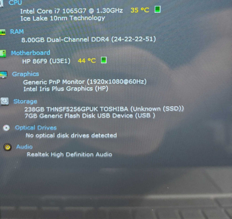 HP Spectre x360 Convertible 13 TOUCH i7-1065G7@1.3GHz 8GB RAM 256SSD READ!  Lap200