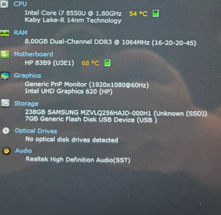 HP Spectre x360 Convertible TOUCH 13 i7-8550U@1.8GHz 8GB RAM 256GB SSD READ  Lap200