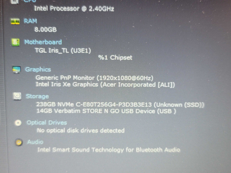 Acer Aspire 5 i5 1135G7 8GB RAM 256GB SSD  β Lap200