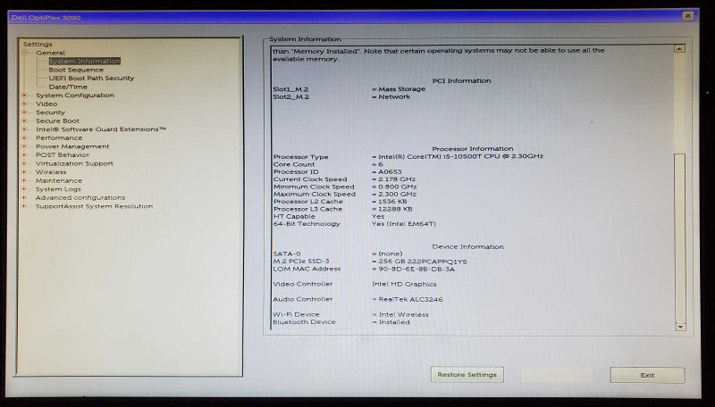 DELL OptiPlex 3090 Micro USSF Intel Core i5-10500T 8GB RAM 256GB NVMe