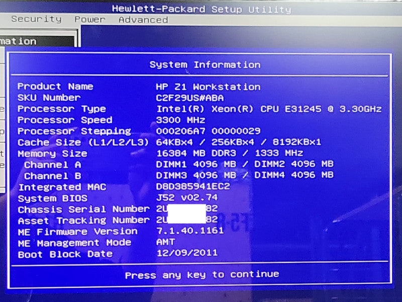 HP Z1 Workstation Xeon E3-2145 3.30GHz 16GB RAM 256GB SSD, READ _