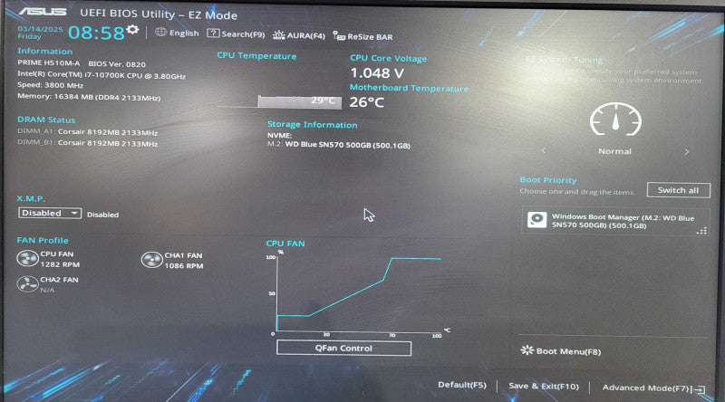Custom/Asus Tower PC, Core I7-10700K 3.80GHz, 16GB DDR4, 500GB NvM !