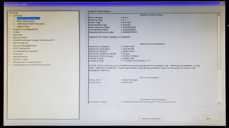 DELL OptiPlex 3080 Micro USSF Intel Core i3-10100T 16GB RAM 256GB NVMe