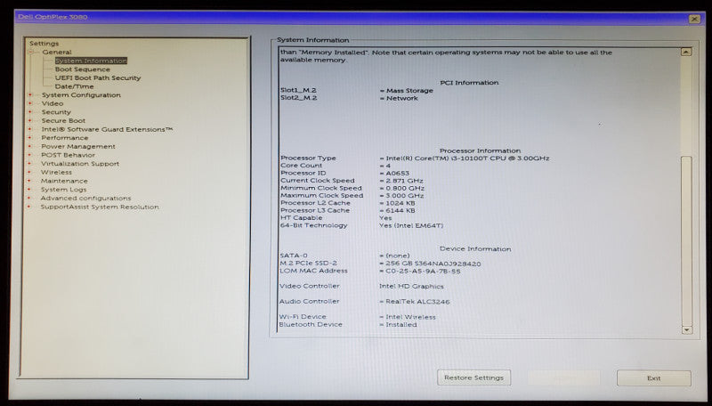 DELL OptiPlex 3080 Micro USSF Intel Core i3-10100T 16GB RAM 256GB NVMe