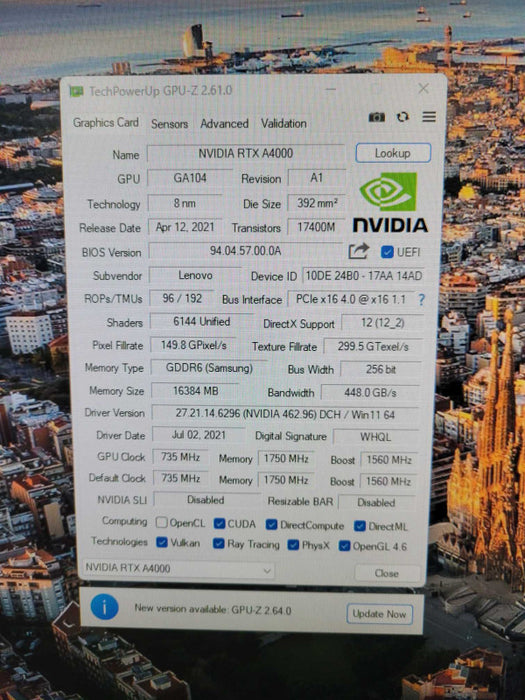 NVIDIA RTX A4000 16GB Graphics Card Lenovo OEM !