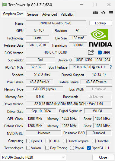Nvidia Quadro P620 2GB GDDR5 PCIE Graphics Card 4x Mini DisplayPort Q