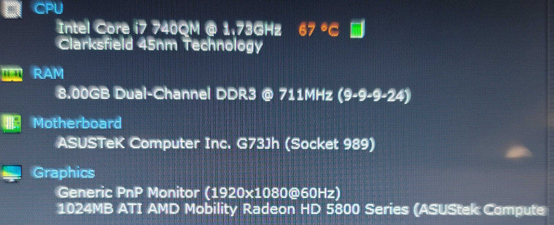 ASUS ROG G73J i7 740QM 8GB DDR3 AMD Radeon 5800 series PARTS/REPAIR  β BudLap