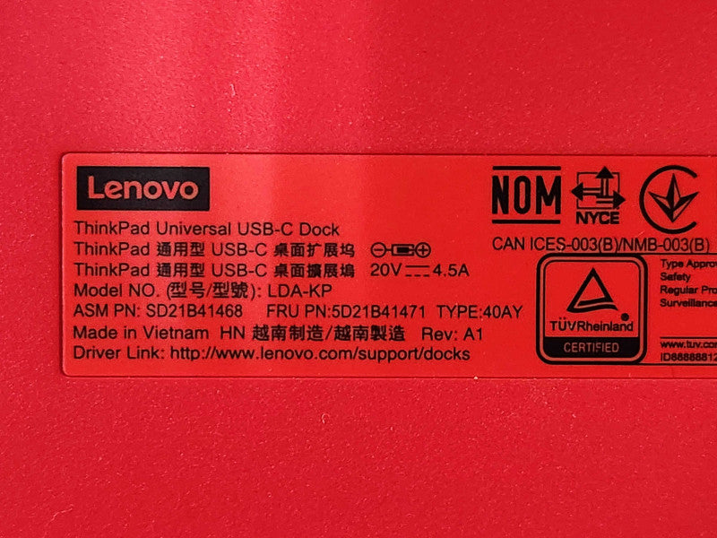 Lenovo ThinkPad Universal USB-C Laptop Dock 40AY LDA-KP W/ 90W Adapter