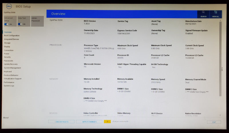 Dell OptiPlex 5090 SFF Core i7-10700 16GB DDR4 256GB NVMe
