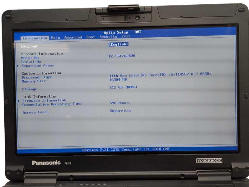 Panasonic Toughbook FZ-55 Mk2 Intel  i5-1145G7 16GB RAM 512GB NVMe 590Hours - Lap200